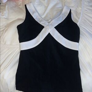 Lululemon Athletica Black and White Cross-Front Tank Top